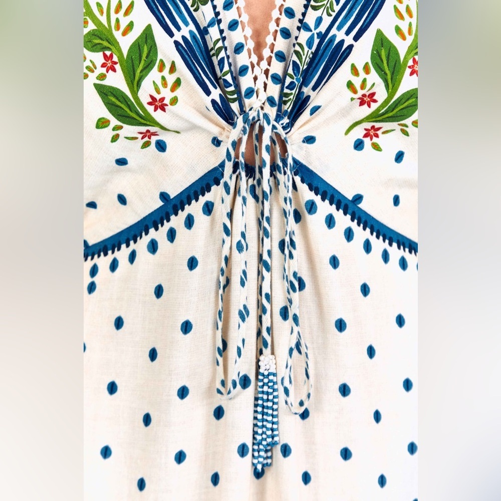 Farm Rio Macaw Flight Maxi Dress Off White Blue Floral NWT Size S - Picture 6 of 16